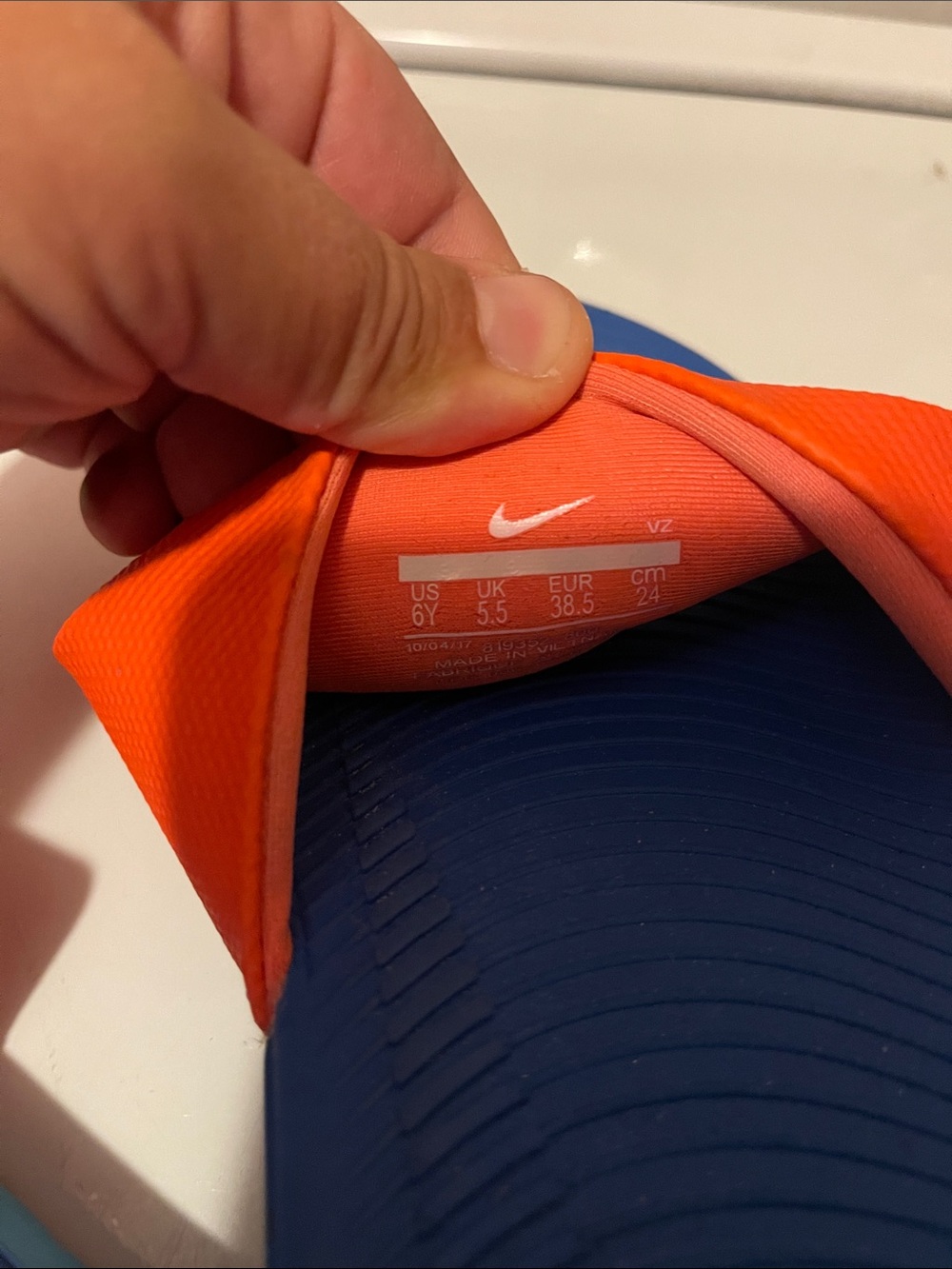 Nike Orange Strap with Blue Swoosh Slide Sandals - Picture 2 of 3